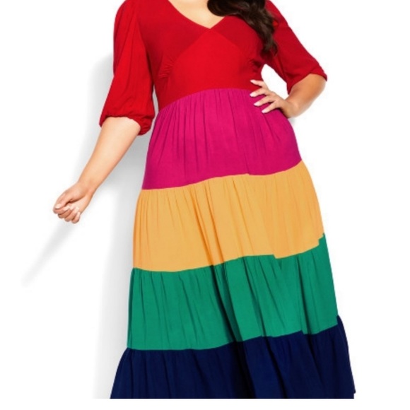 City Chic Dresses & Skirts - Colorful maxi dress with 3/4 sleeves